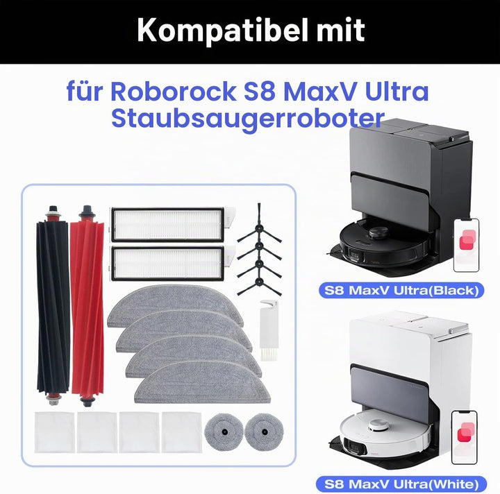 HomeTimes Ersatzteile für Roborock S8 MaxV Ultra Saugroboter Zubehör mit 2 Gummibürsten 2 HEPA-Filte
