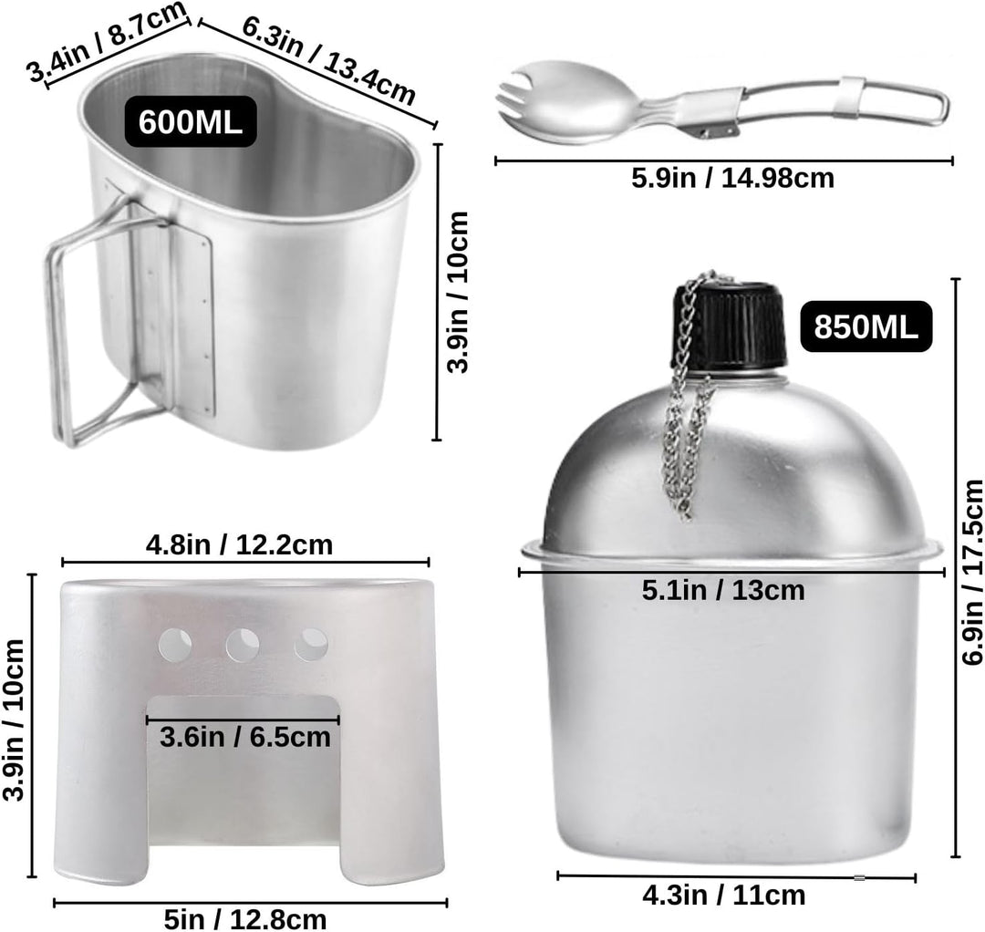 BeGrit Aluminium Feldflaschenbecher Tragbar 850ML Militär Überleben Trinkflasche Camping Wasserflasc