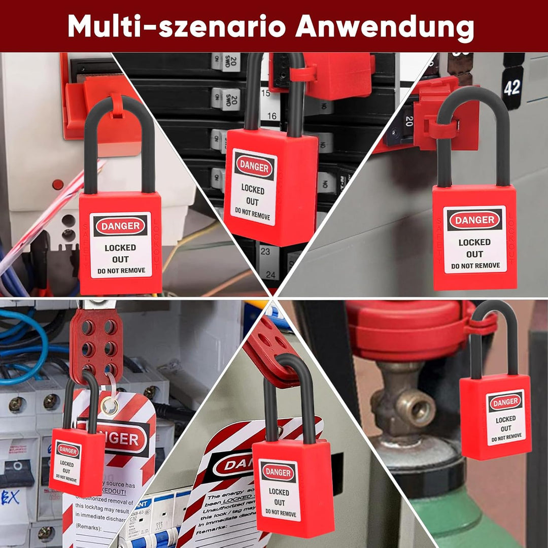 10 Stück Vorhängeschloss Gleichschliessend Lockout Tagout Schlösser 38 Mm, Rotes Nylon Loto Sicherhe