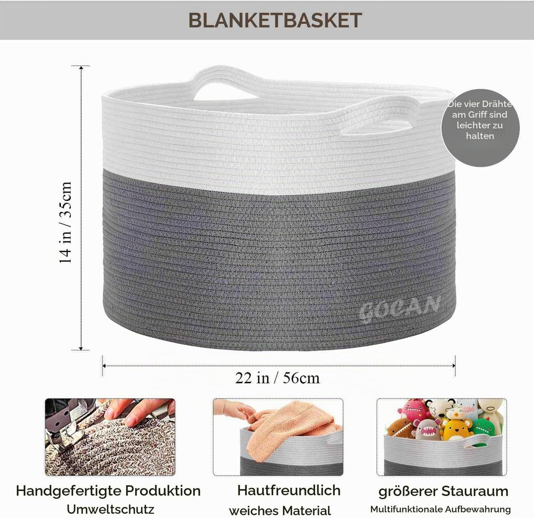 GOCAN XXXL Extra grosser Baumwollseilkorb D55XH35cm gewebte Wäschekörbe für Decken Aufbewahrungskorb