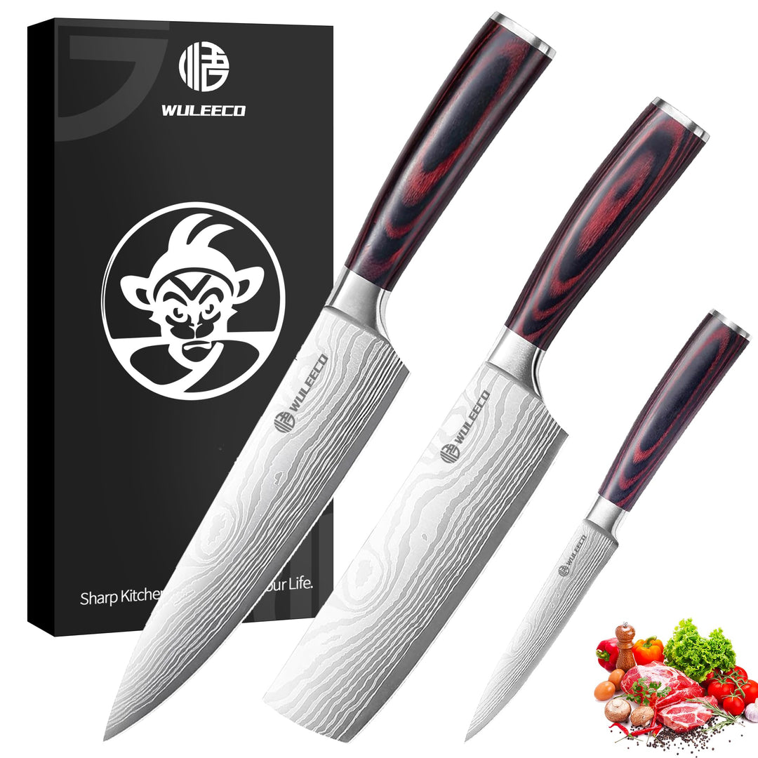 WULECCO Messerset 3-teilig, Professionelles Küchenmesser set, Messer set mit Hochwertiger Hochkohlen