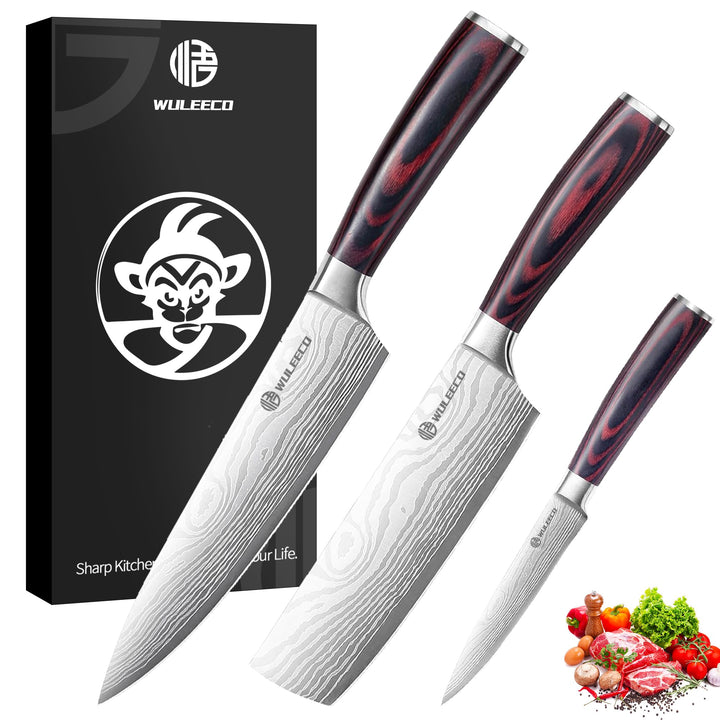 WULECCO Messerset 3-teilig, Professionelles Küchenmesser set, Messer set mit Hochwertiger Hochkohlen