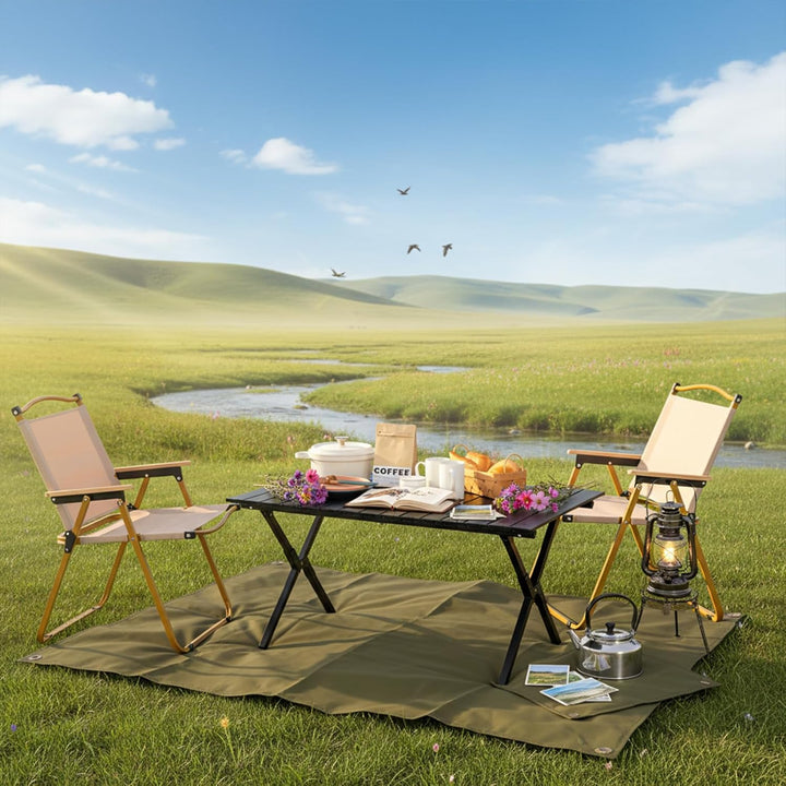 Campingtisch Klappbar Faltbar, 89x58cm Outdoor Tisch mit Tragetasche, Stabiler Eisen Tisch mit Holzo