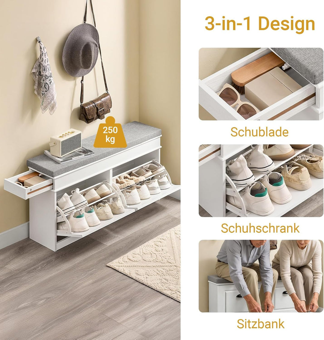 SoBuy Schuhbank mit Sitzfläche und 2 Klappen, schmaler Schuhschrank mit Sitzbank & Schuhregal platzs