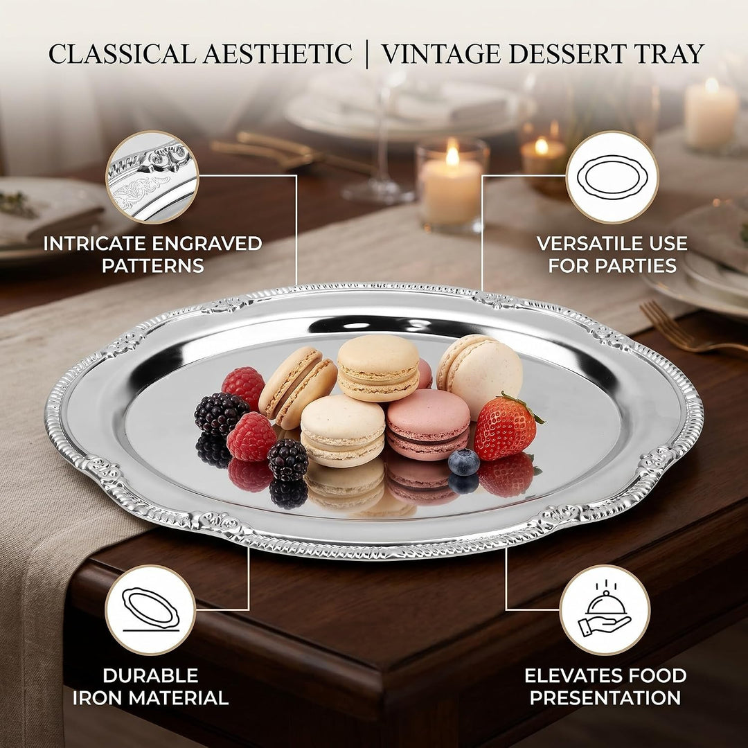 Zerodis Desserttablett, Vintage-Servierplatte aus Metall Im Hofstil mit Gravur, Dekorative Servierpl
