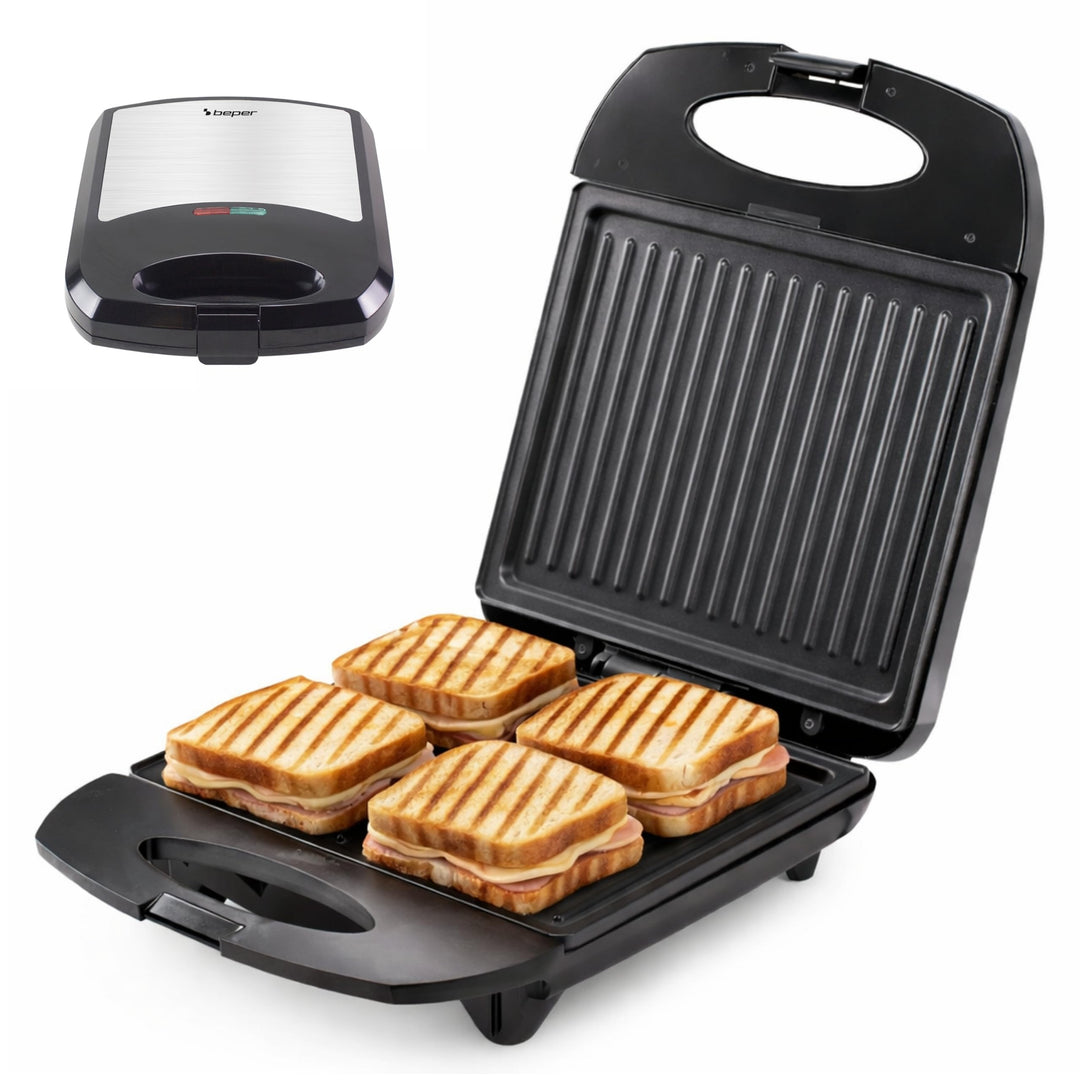 BEPER P101TOS040 Elektrischer Toaster für 4 Scheiben „Family Grill“, Toast- und Sandwich-Grillplatte
