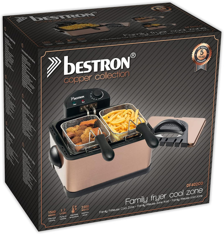 Bestron XL Öl-Fritteuse mit 3 Frittierkörben, inkl. Kaltzonentechnologie & herausnehmbaren Ölbehälte