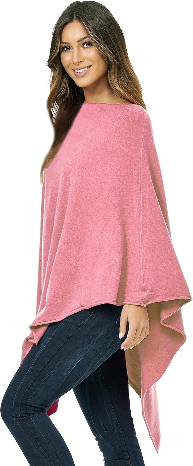 Damen Elegante Poncho Strick Pullover Strick Jacke, Altrosa