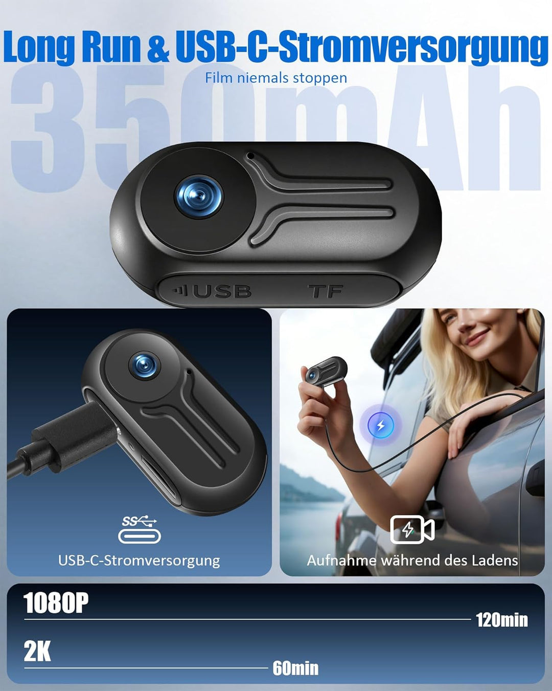 Action Cam 2K mit 64 GB Karte, Action Kamera mit WiFi, Mini Bodycam Körperkamera mit 120° Weitwinkel