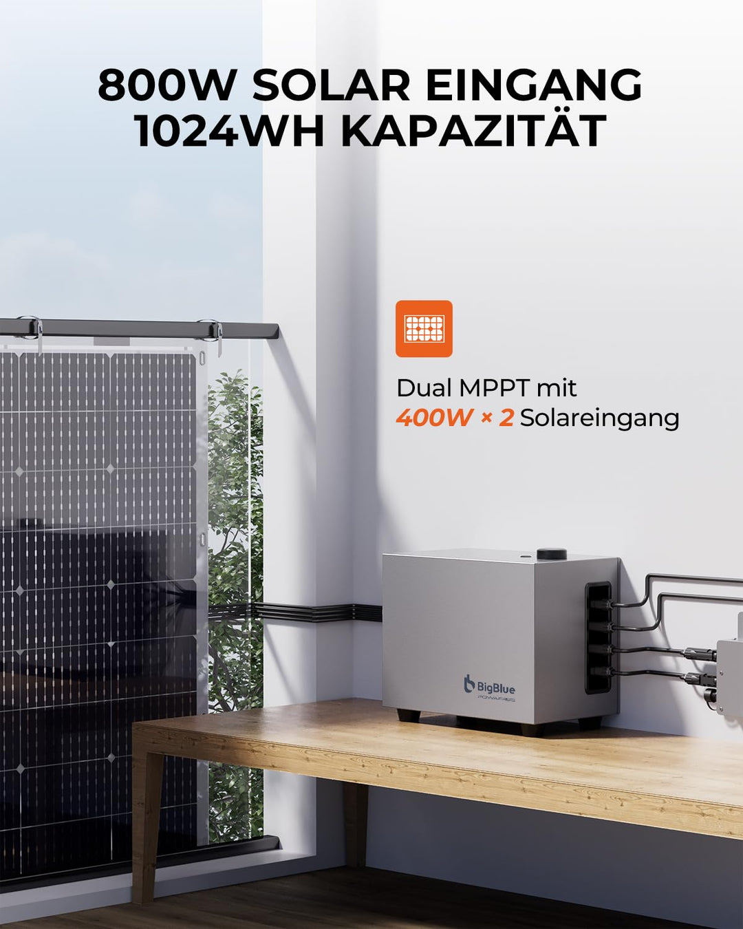 BigBlue Powafree Balkonkraftwerk mit Speicher 1024Wh, 2 in 1 Stromspeicher kompatibel mit 99% Mikrow
