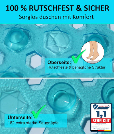 Blumbach® Duschmatte rutschfest 53x53cm - 100% BPA-frei - Inkl. 2 Haken zum Aufhängen - griffige Ant