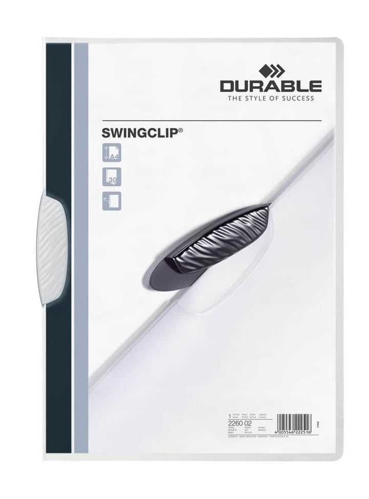 Durable Klemm-Mappe Swingclip aus PP, bis zu 30 Blatt A4, weiss, 25er Packung, 226002, weiss