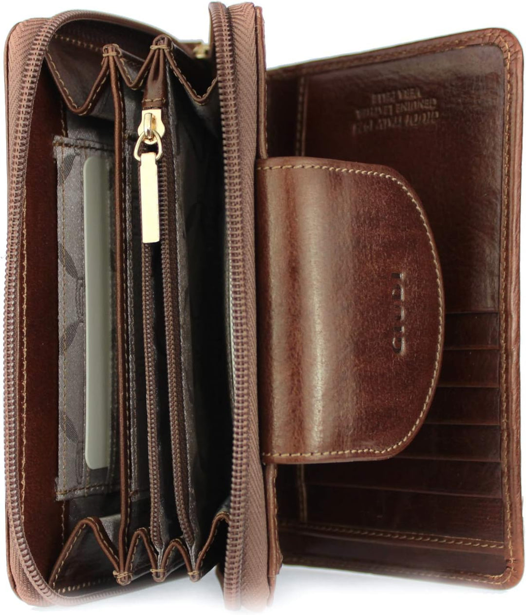 GIUDI ® Geldbörse Damen, Rindsleder, Vintage, Mittel-Gross, Mit vielen Fächern (Braun)