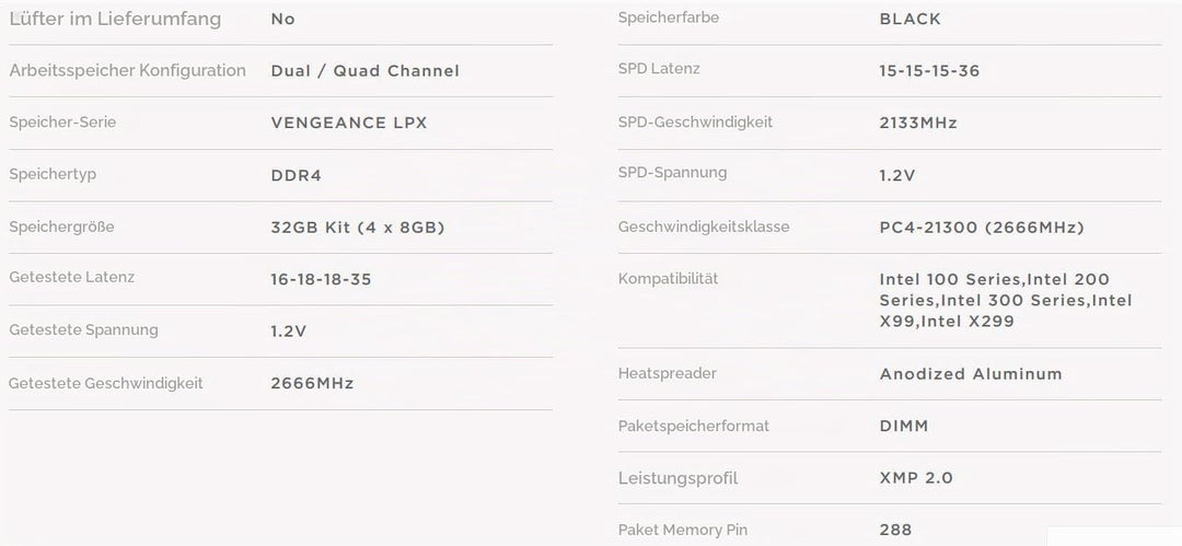 Corsair Vengeance LPX 32GB (4x8GB) DDR4 2666MHz C16 XMP 2.0 High Performance Desktop Arbeitsspeicher