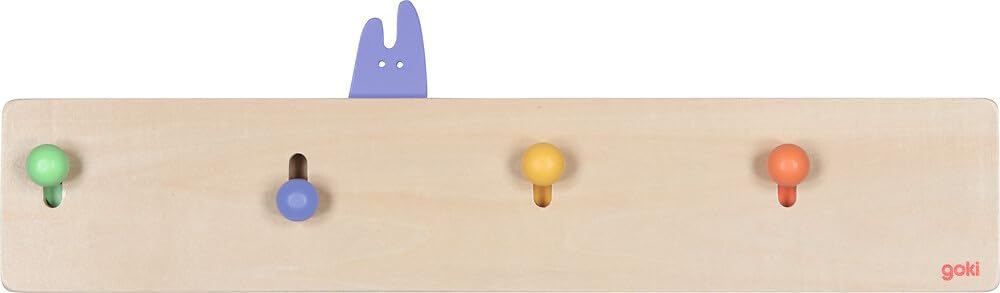 goki 60834 - Garderobe Kuckulino, Kinder-Garderobe mit 4 Kleiderhaken und niedlichen Pop-Up Tiermoti