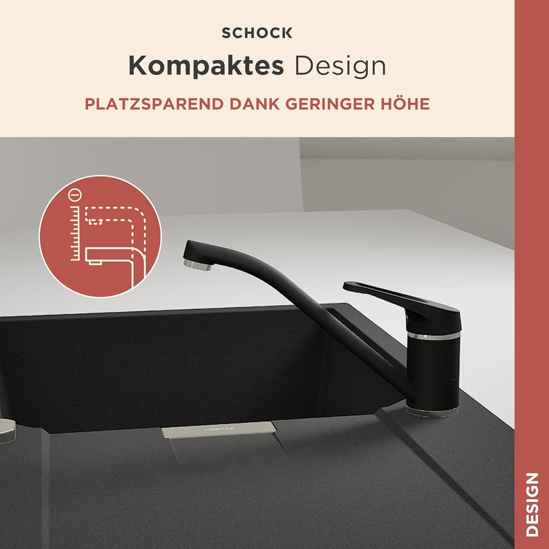 SCHOCK Küchenarmatur COSMO Onyx – Hochdruck Armatur mit Festauslauf und Standard Norm-Anschlüssen Fe