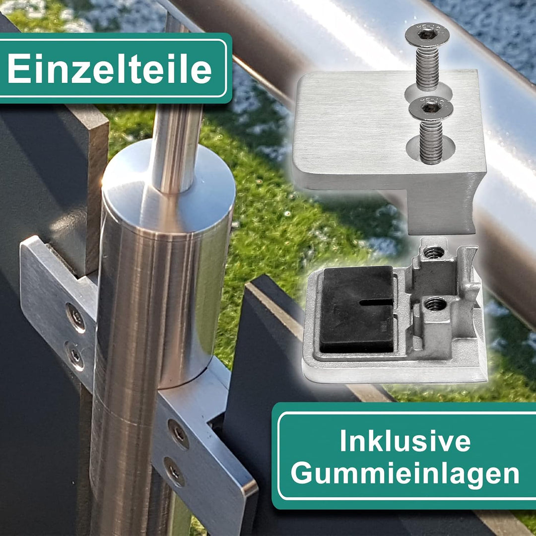 PRIOstahl Glashalter 4 Stück Glasklemmen Set Edelstahl Abstandhalter Klemmhalter V2A 45 X 45 x 26 mm