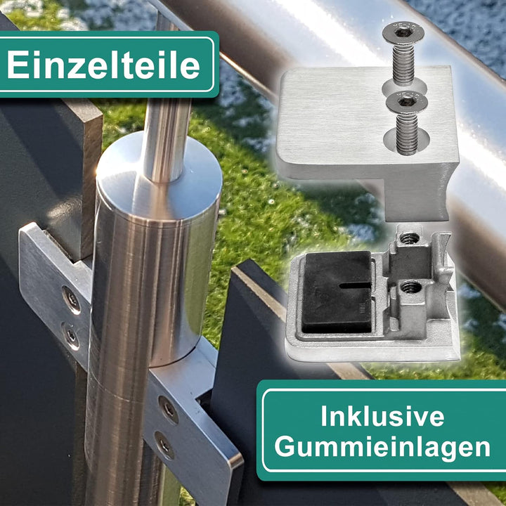 PRIOstahl Glashalter 4 Stück Glasklemmen Set Edelstahl Abstandhalter Klemmhalter V2A 45 X 45 x 26 mm