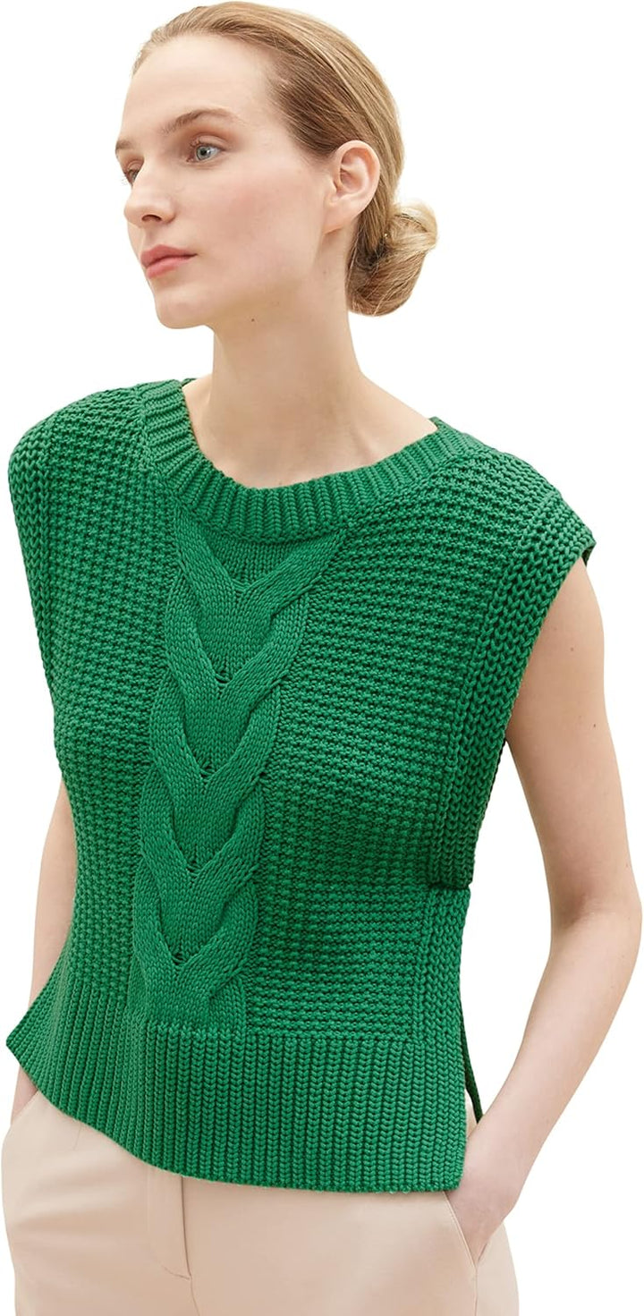 TOM TAILOR Damen Pullunder mit Zopfmuster XXS 31032 - Vivid Leaf Green, XXS 31032 - Vivid Leaf Green