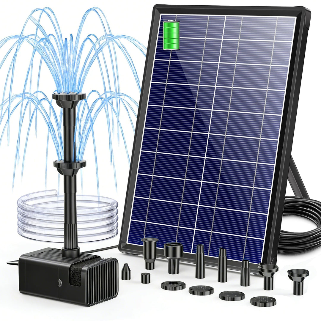 Biling Solar Teichpumpe mit Akku, 8W 300 l/h Leise Solarpumpe mit 8Düsen, Solar Springbrunnen aussen