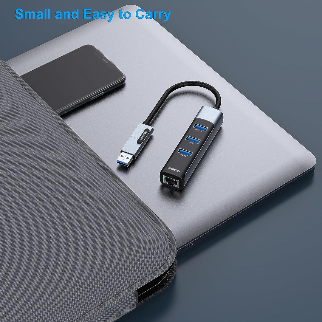 BENFEI Ethernet Adapter mit 3*USB 3.0, USB Typ-C/Typ-A auf Gigabit Ethernet LAN Netzwerk Adapter, ko