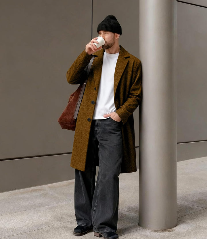 GLESTORE Mantel Herren Wintermantel Lang Trenchcoat Herrenmantel Winter Coat Men L Khaki, L Khaki
