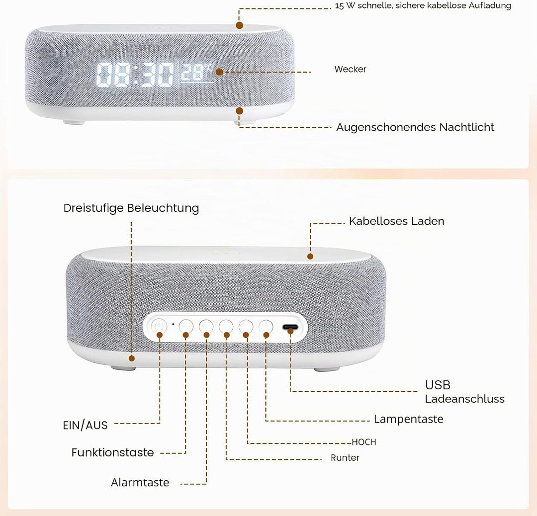 4 In1 Smart Wecker, Digitaler Tischwecker mit Licht und Ladestation, Radiowecker mit Ladefunktion &