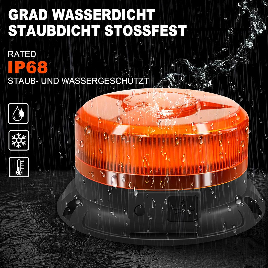 AnTom rundumleuchte akku 9 Blitzmuster 12V 24V Gelb Warnleuchte led magnet mit Autoladekabel und USB