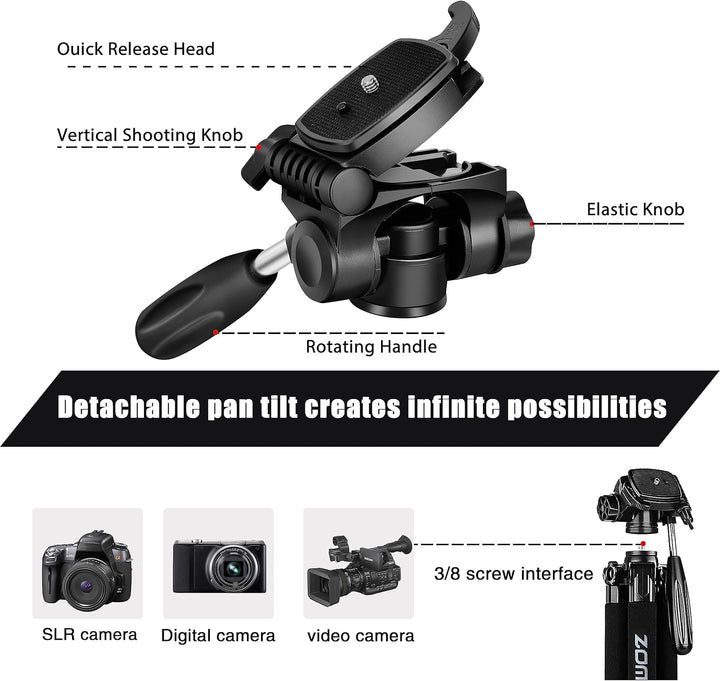 ZOMEi 188cm Stativ Heavy Duty Tall Tripod Stand, Professional Travel Video Tripod Kompatibel mit DSL