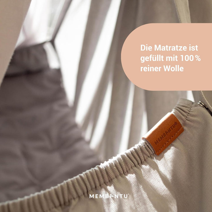Premium Federwiegenset – Federwiege Premium aus 100% Bio-Baumwolle mit Öko-Wollmatratze, Baldachin &