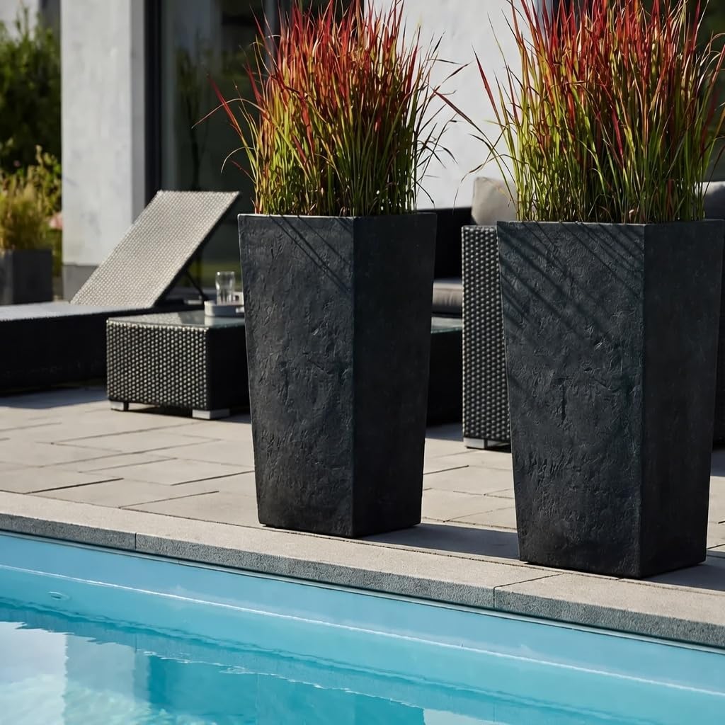 Pflanzwerk® Pflanzkübel Bodenvase Fiberglas Conic Lava ANTHRAZIT 50x23x23cm *Frostbeständige Blumenk