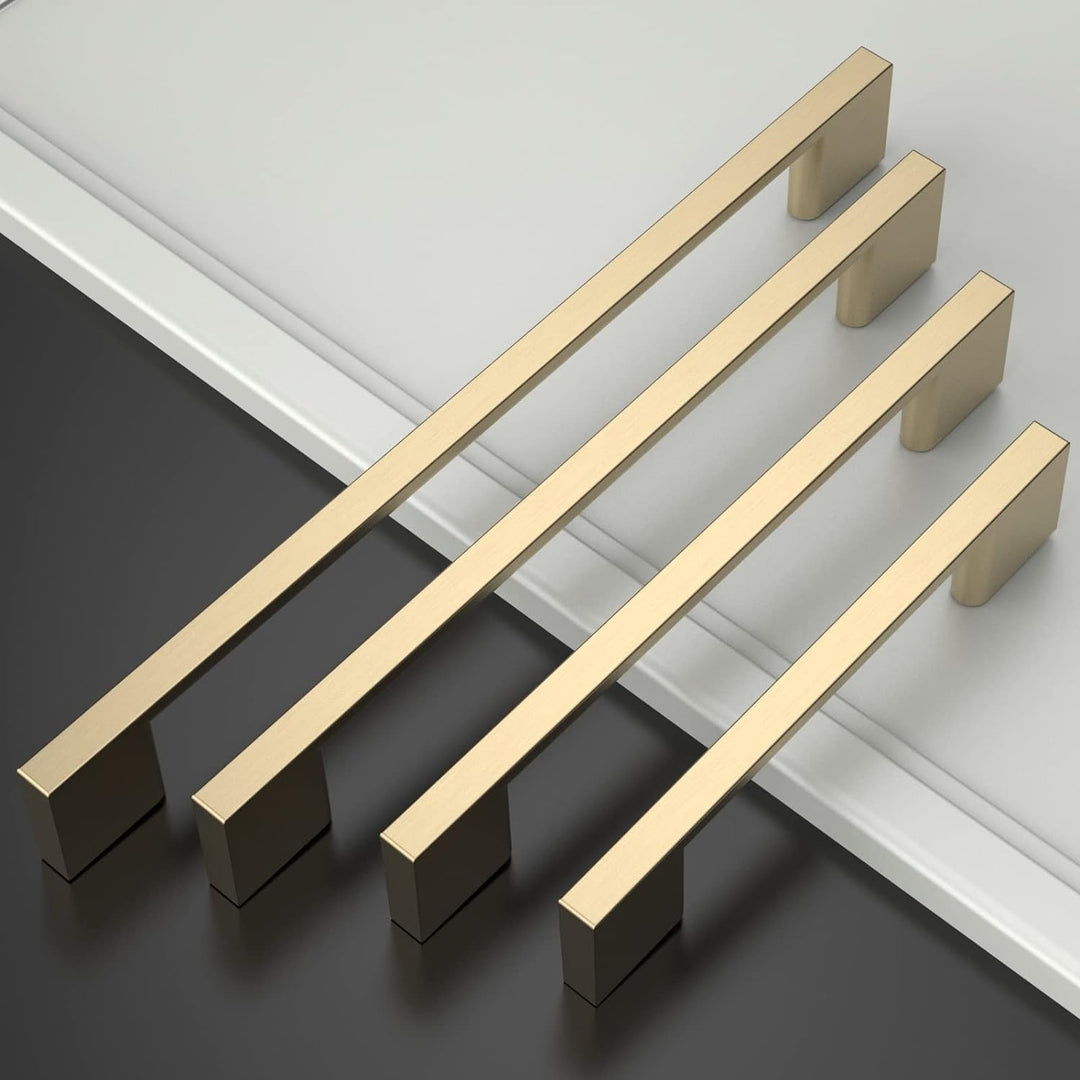 Amerdeco 10 Stück Möbelgriffe Gebürstetes Messing 128mm Lochabstand Schubladen Griffe für gold Küche