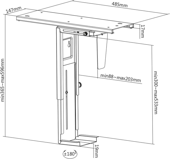 Wiltec Untertisch PC-Halterung mit Gleitschiene 360° Schwenkbar für Computer-Gehäuse bis 10kg, mit G