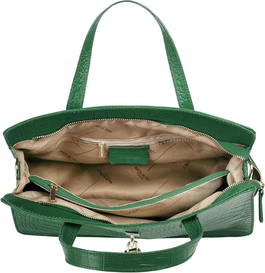 Handtasche Echt Leder Damen Made in Italy, Smartphonefach, Kroko-Design, elegante Umhängetasche, Dam