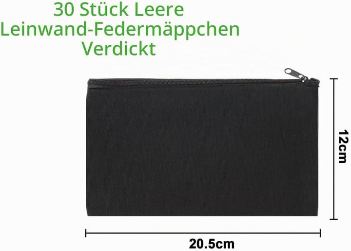 JMIATRY 30 Stück DIY Blanko Stoffbeutel Mit Reissverschluss Schwarz, 12 × 21cm Klein Stoffbeutel Zum