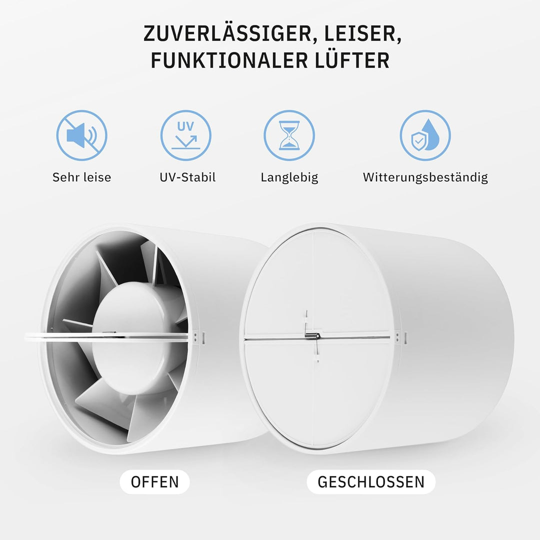 calimaero INLINE Abluftventilator 150mm Rohrventilator mit Rückstauklappe Badlüfter Grow Lüfter 320