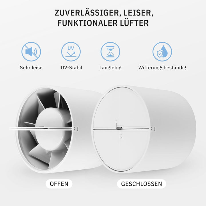 calimaero INLINE Abluftventilator 150mm Rohrventilator mit Rückstauklappe Badlüfter Grow Lüfter 320