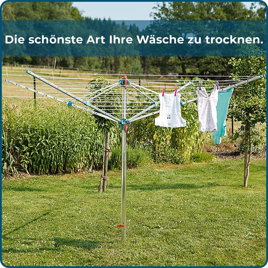 Blome Wäschespinne Standard Medium Plus - Wäscheständer für den Garten inkl. Bodenhülse mit Deckel,