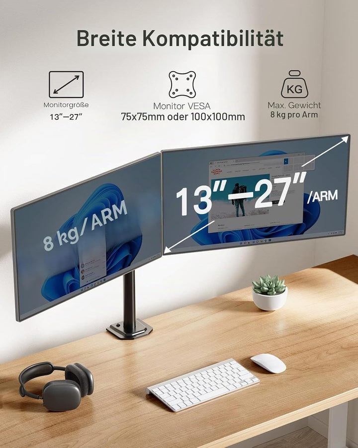 HUANUO Monitor Halterung 2 Monitore für 13-30 Zoll Bildschirme, Monitorhalterung 2 Monitore Höhenver