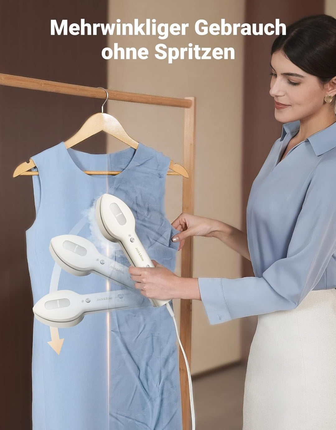 Jack & Rose Dampfglätter Bügelpresse Trockenbügeln 3 in 1, Tragbarer Steamer mit 100-240V Duale Span