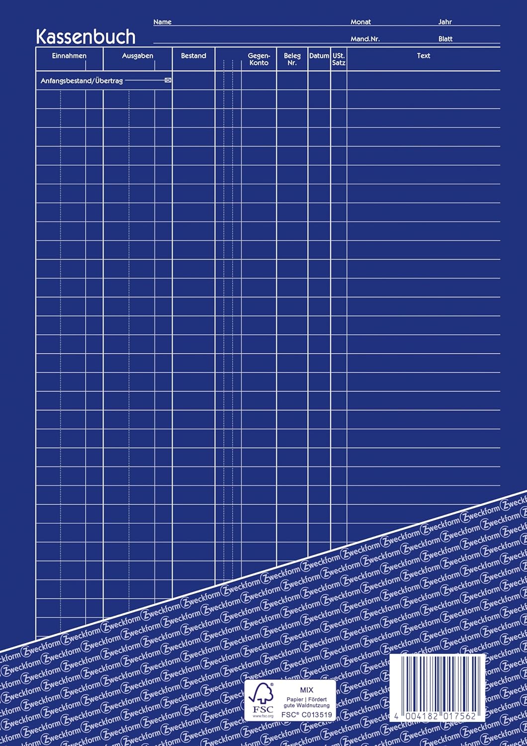 AVERY Zweckform 1756 Kassenbuch (A4, 2x40 Blatt, selbstdurchschreibend, nach Steuerschiene 300, EDV-