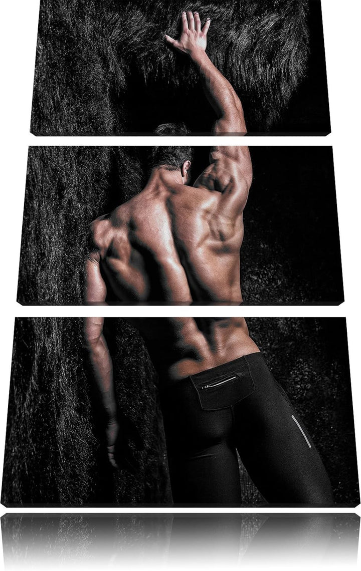 Pixxprint Muskulöser sexy Mann als Leinwandbild/Grösse: 3 Teilig (120x80 cm) cm/Wandbild/Kunstdruck/