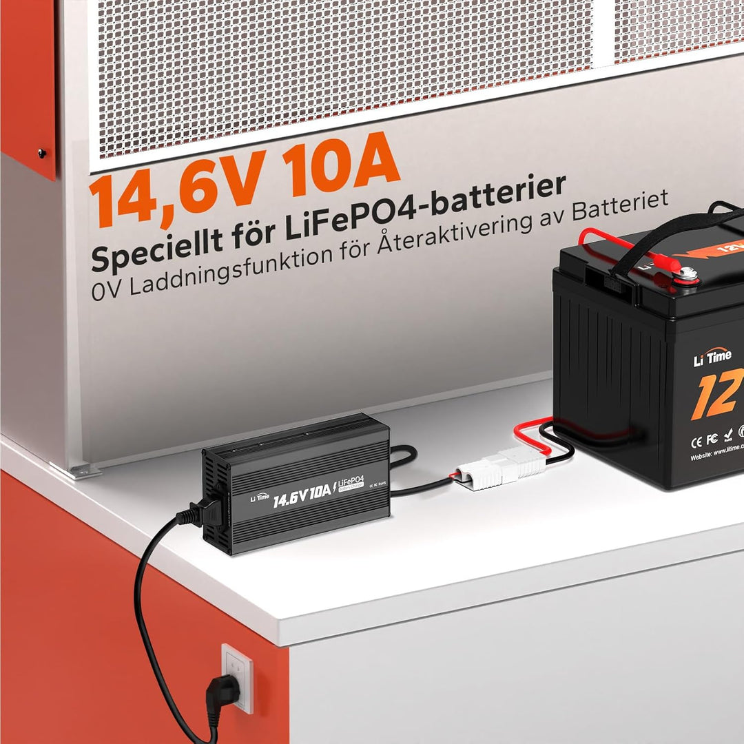 LiTime 12V 10A Batterieladegerät 14,6V AC-DC LiFePO4 Lithium-Batterie-Ladegerät mit Anderson-Anschlu