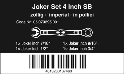 Wera 05073295001 6000 Joker 4 Imperial Set 1, Maul-Ringratschenschlüssel-Satz, zöllig, 4-teilig 4-te