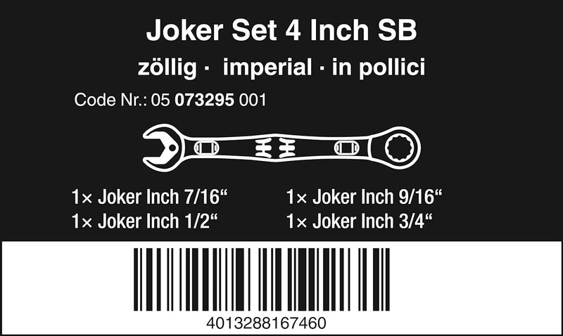 Wera 05073295001 6000 Joker 4 Imperial Set 1, Maul-Ringratschenschlüssel-Satz, zöllig, 4-teilig 4-te