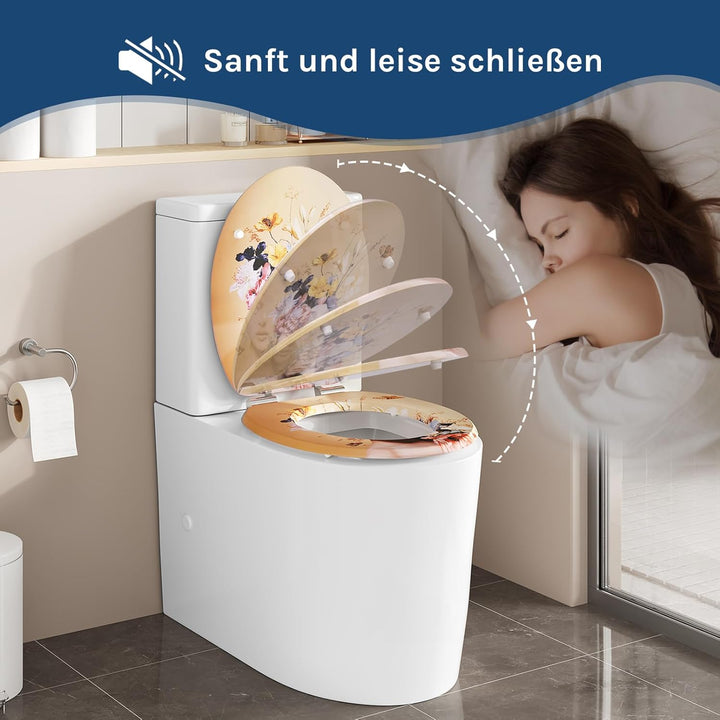 WOLTU Toilettendeckel mit Absenkautomatik MDF, Toilettensitz Klodeckel Klobrille WC Sitz O-Form mit