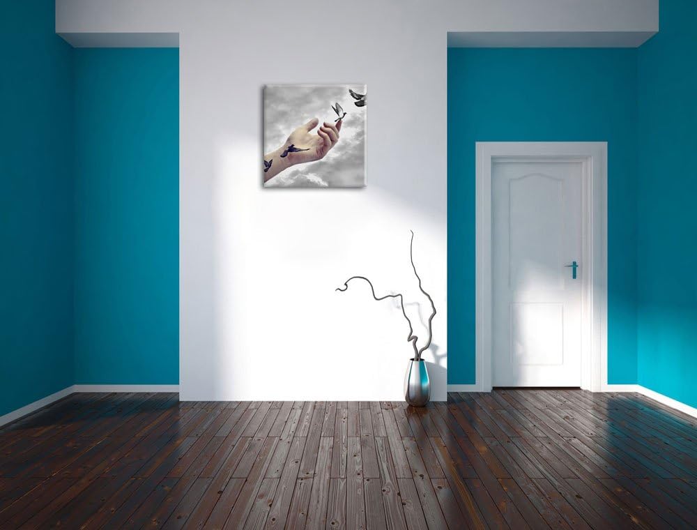 Pixxprint Vögel fliegen in die Freiheit Schwarz/Weiss, Format: 70x70 auf Leinwand, 70x70