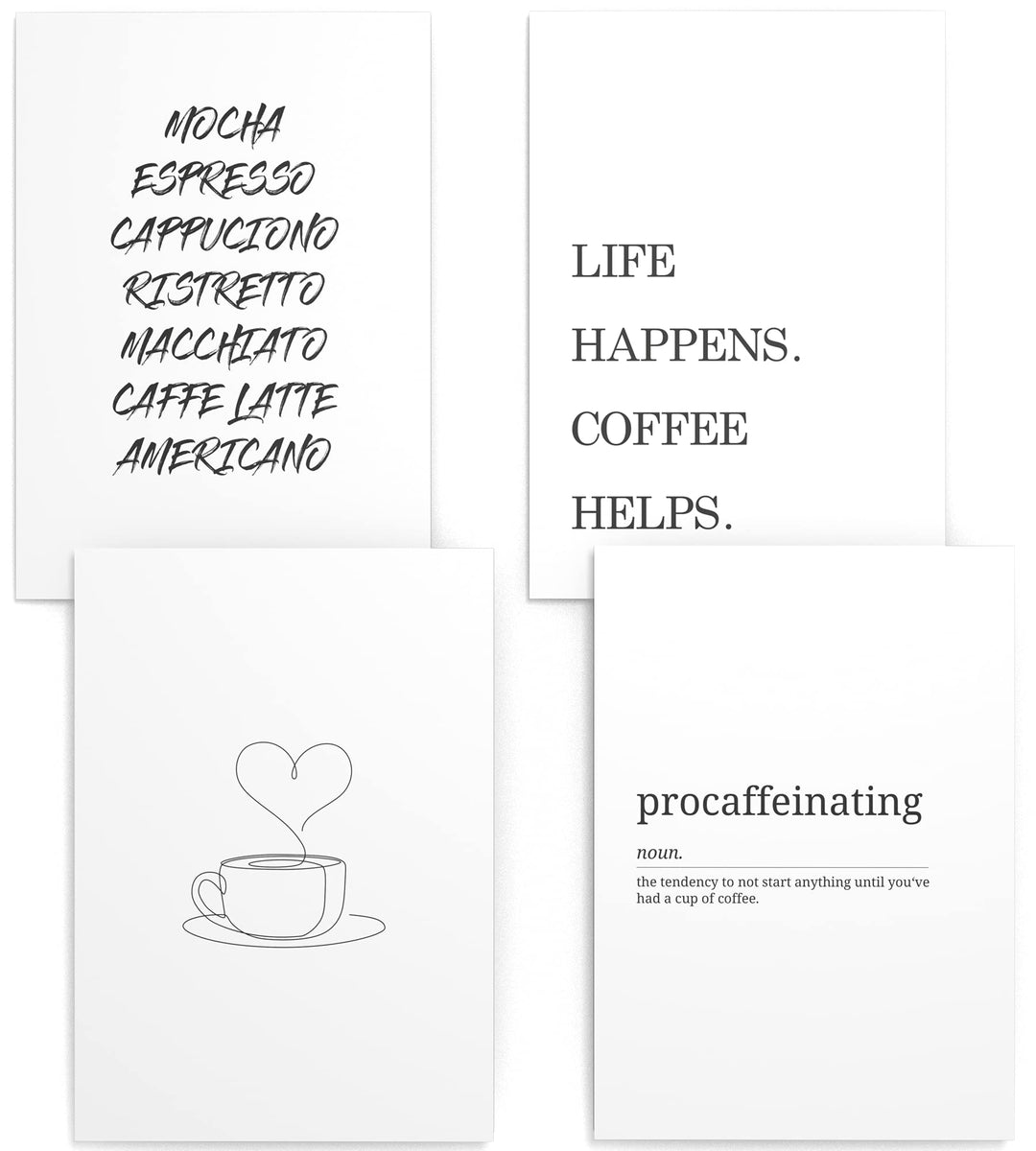 Papierschmiede® Premium Spruchposter Set 4er DIN A2 (42x59 cm) Motiv: Coffee, Poster mit Sprüchen, M