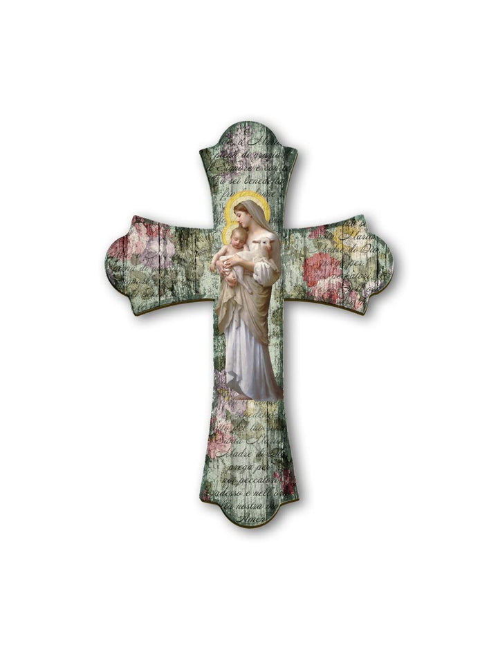Fratelli Bonella | Vintage-Kreuz aus Religiösen Holz der Madonna mit Kind 28 x 40 cm | Made in Italy