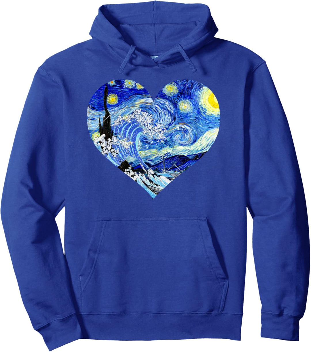 The Great Starry Night Wave Famous Art Van Gogh Heart Design Pullover Hoodie